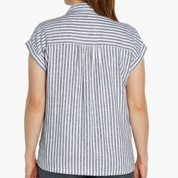 Orvis Cap Sleeve Linen Blend Short Sleeve Striped Shirt Size Large - Picture 3 of 8